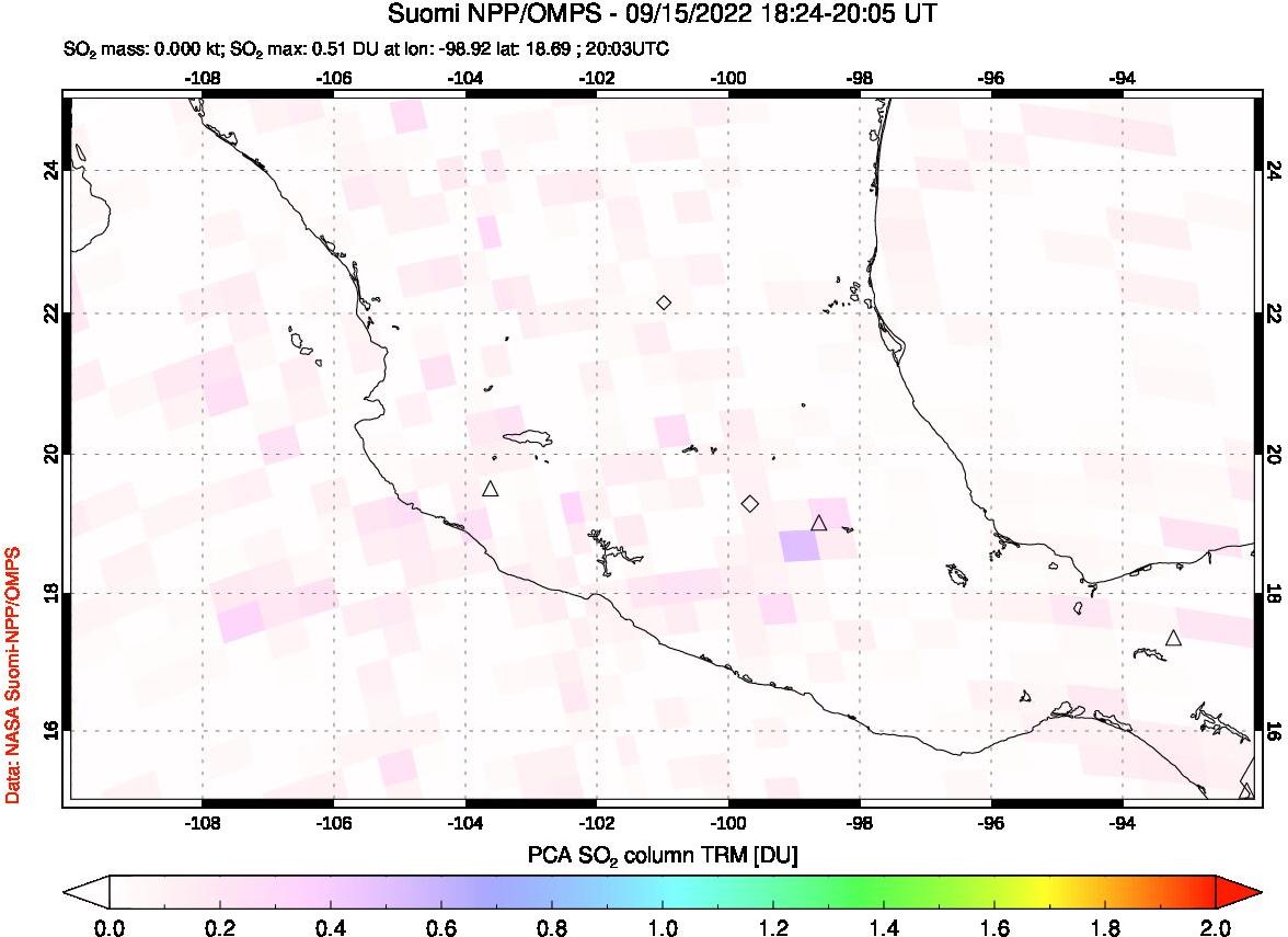 A sulfur dioxide image over Mexico on Sep 15, 2022.