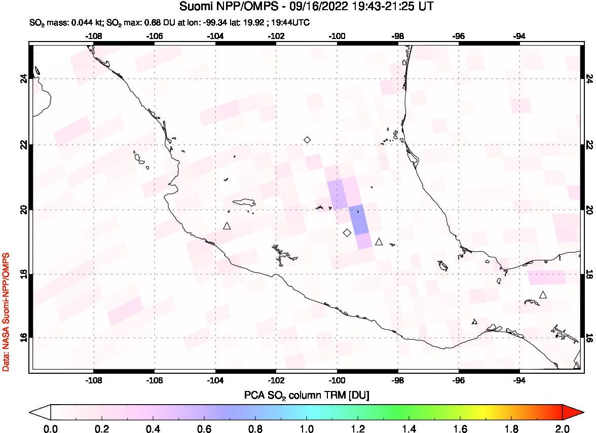 A sulfur dioxide image over Mexico on Sep 16, 2022.