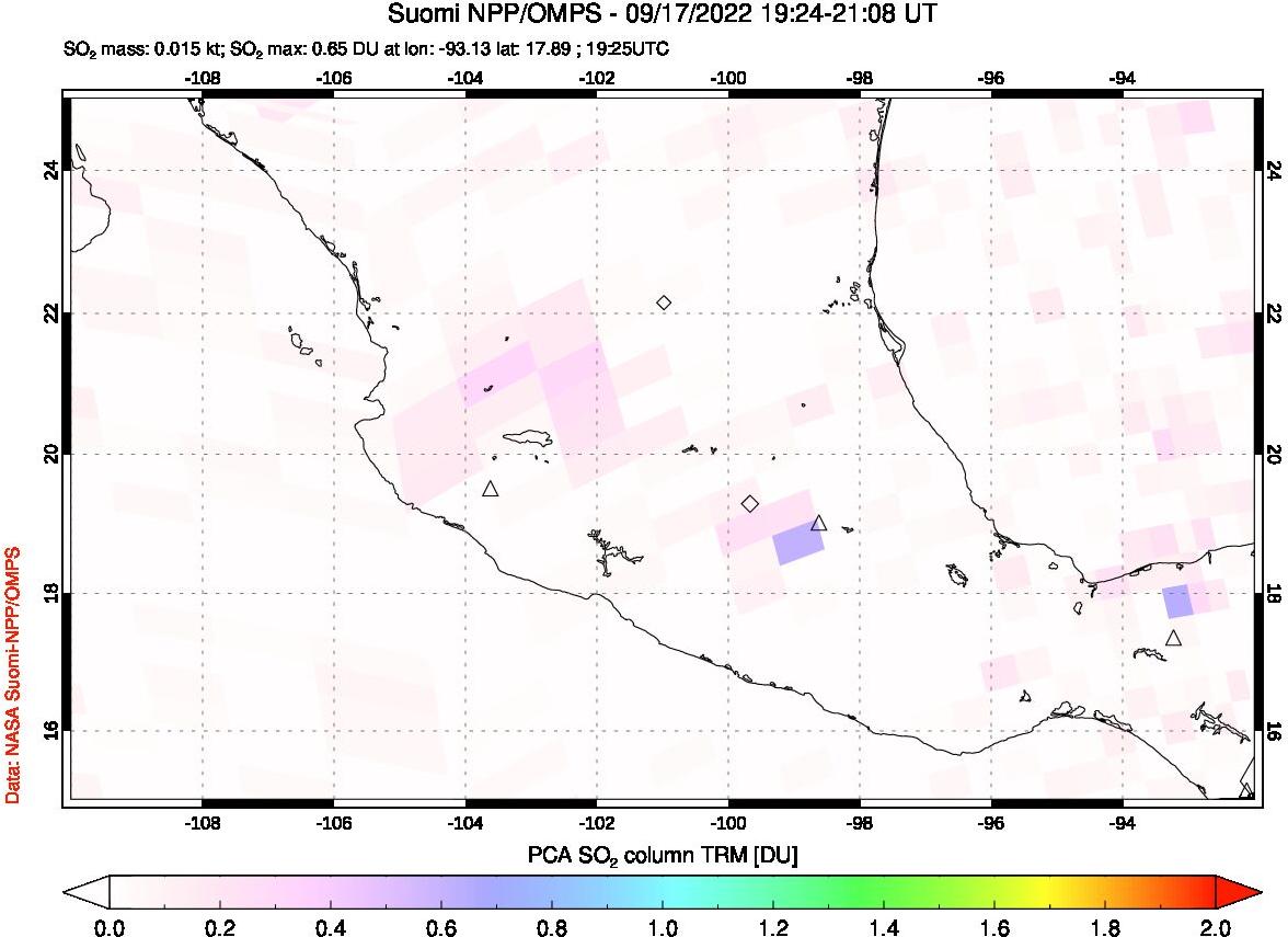 A sulfur dioxide image over Mexico on Sep 17, 2022.