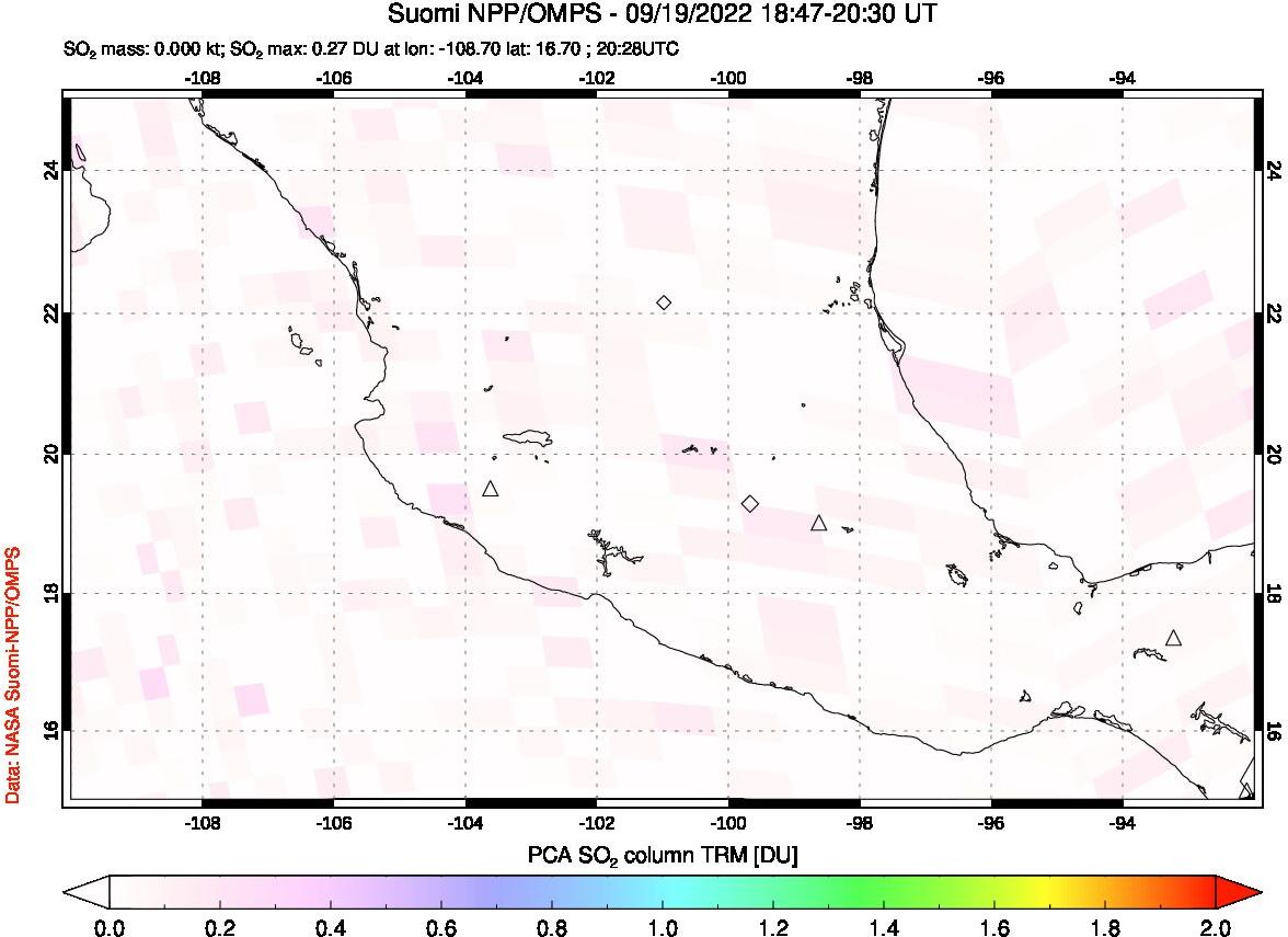 A sulfur dioxide image over Mexico on Sep 19, 2022.
