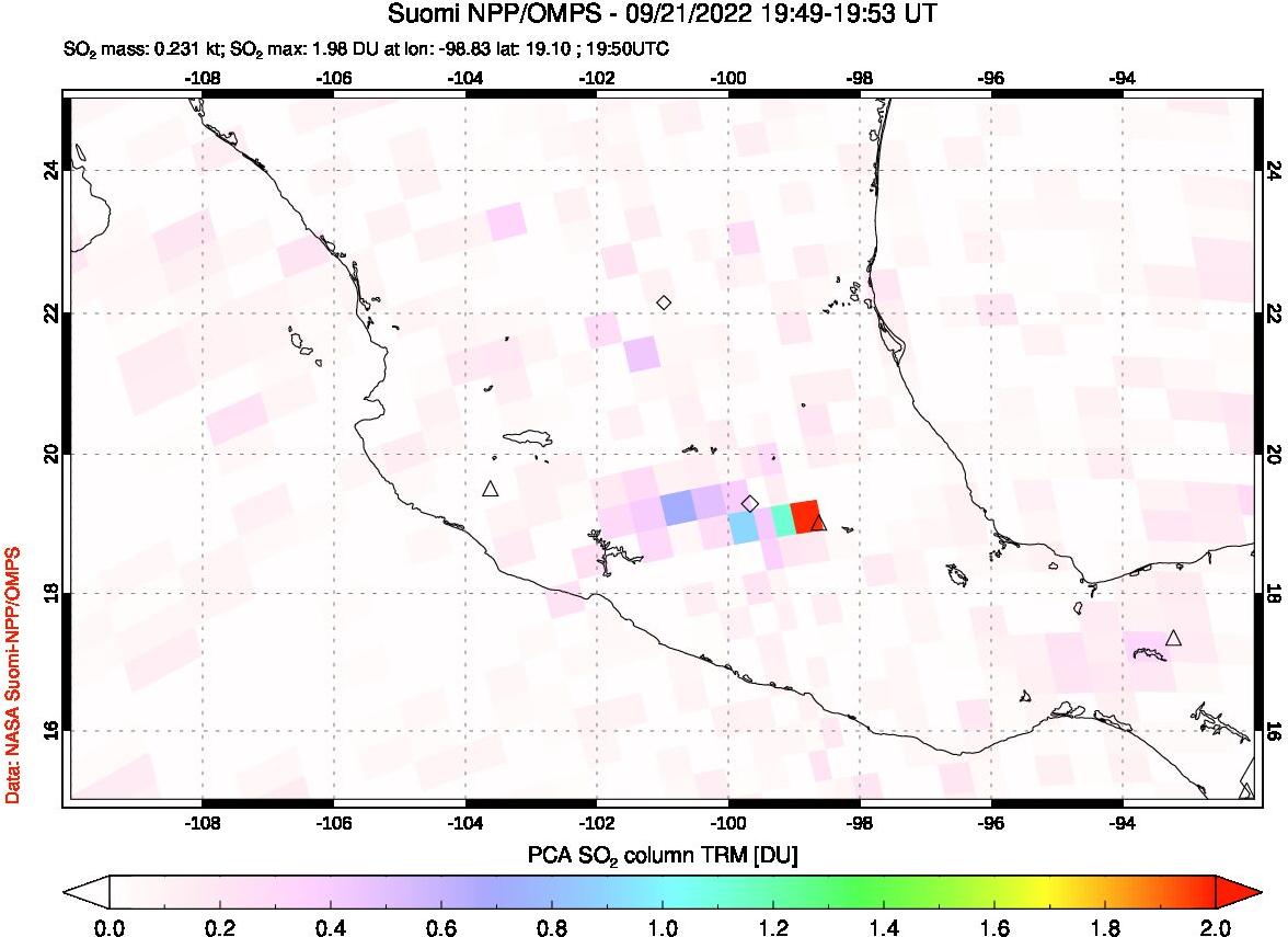 A sulfur dioxide image over Mexico on Sep 21, 2022.