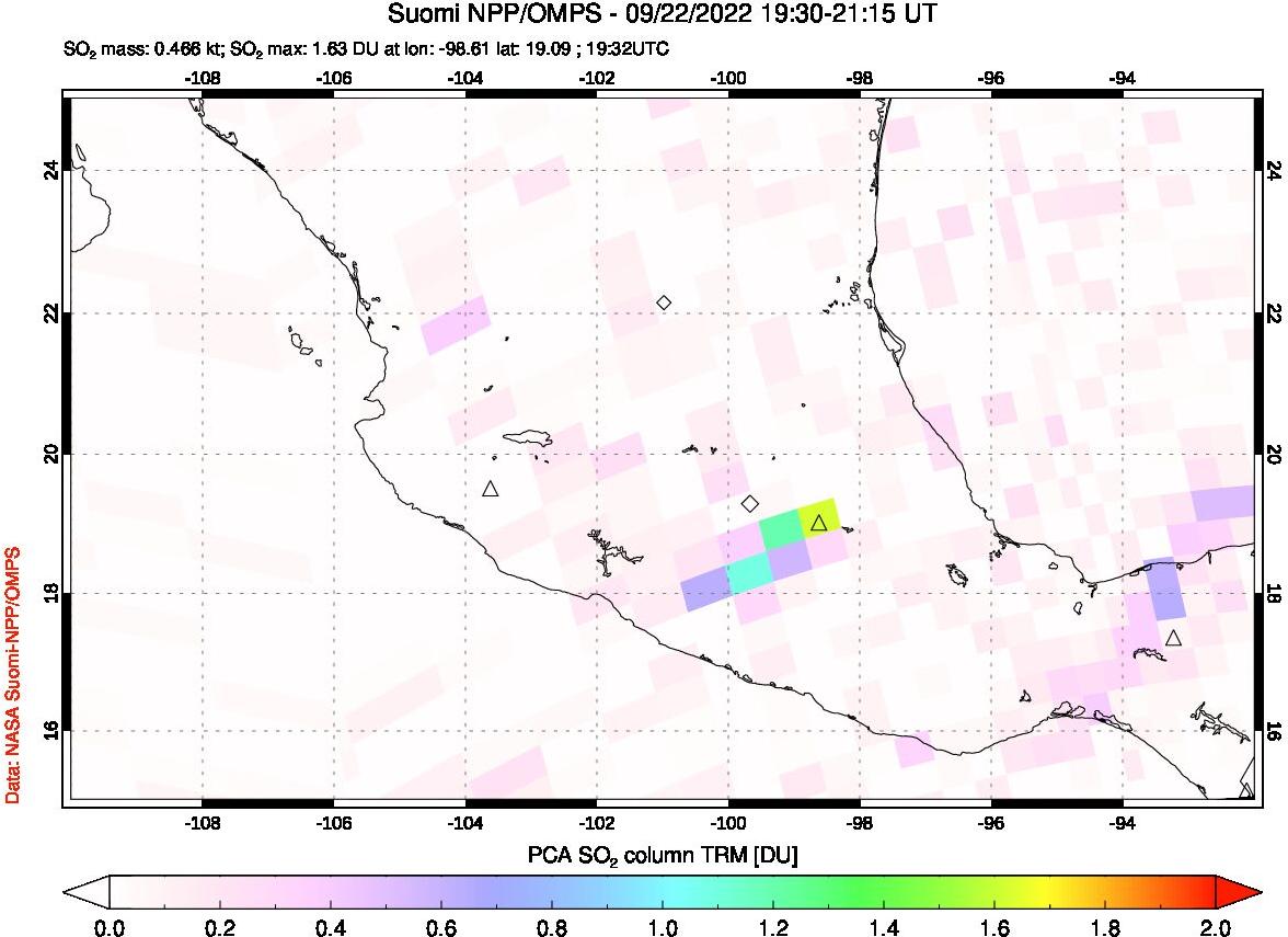 A sulfur dioxide image over Mexico on Sep 22, 2022.