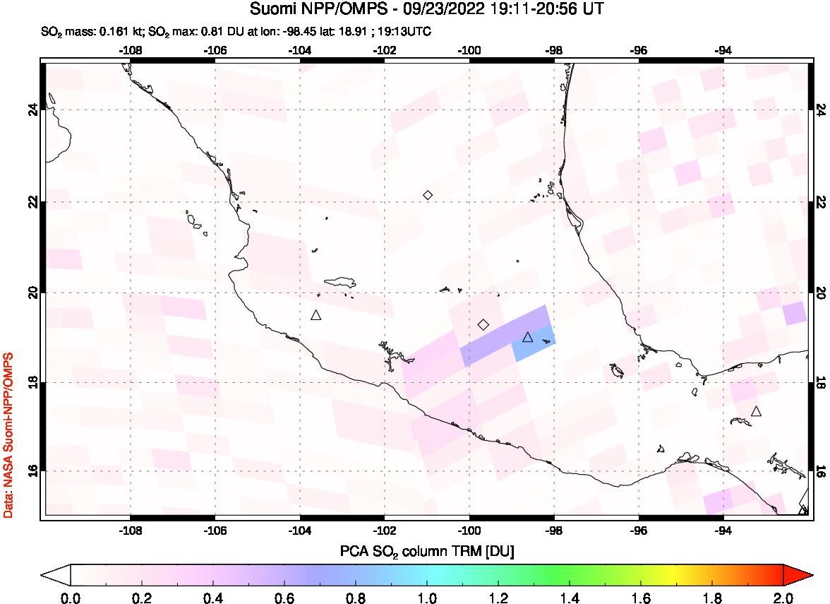 A sulfur dioxide image over Mexico on Sep 23, 2022.