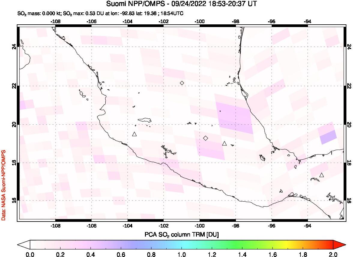 A sulfur dioxide image over Mexico on Sep 24, 2022.