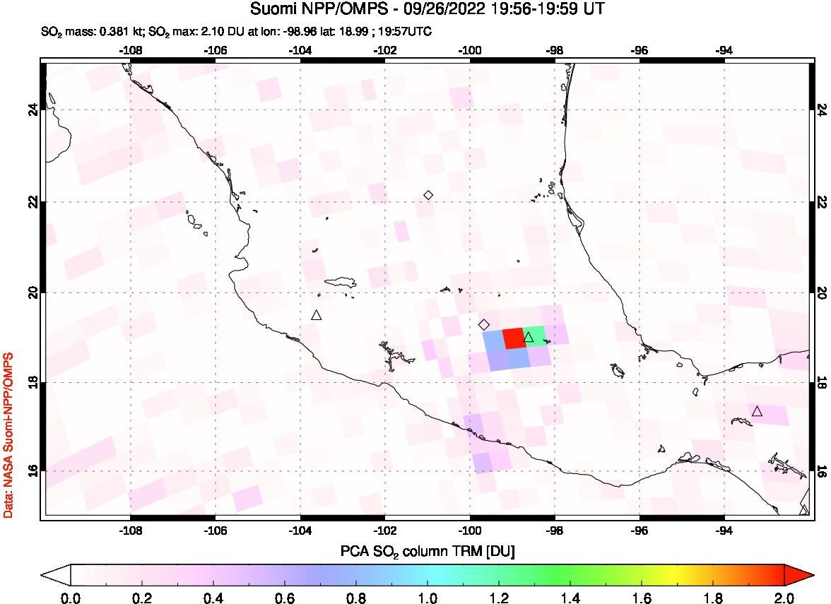 A sulfur dioxide image over Mexico on Sep 26, 2022.