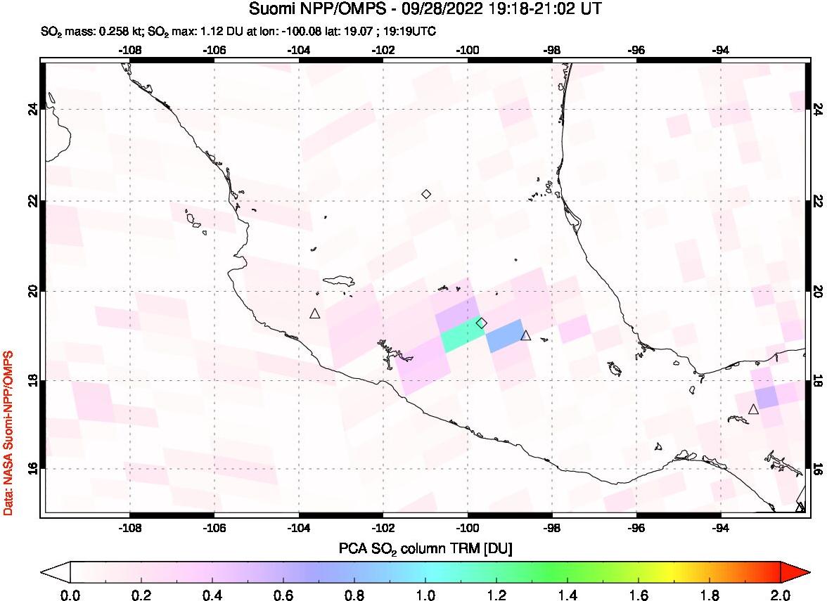 A sulfur dioxide image over Mexico on Sep 28, 2022.