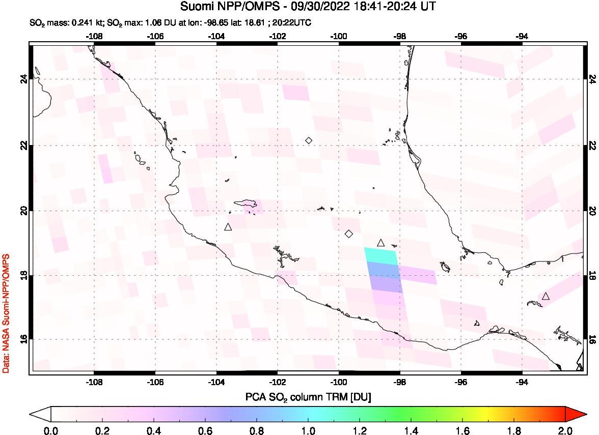 A sulfur dioxide image over Mexico on Sep 30, 2022.