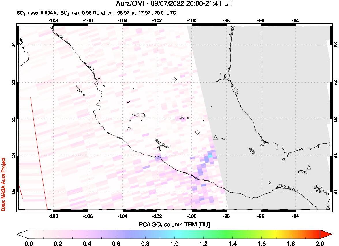 A sulfur dioxide image over Mexico on Sep 07, 2022.