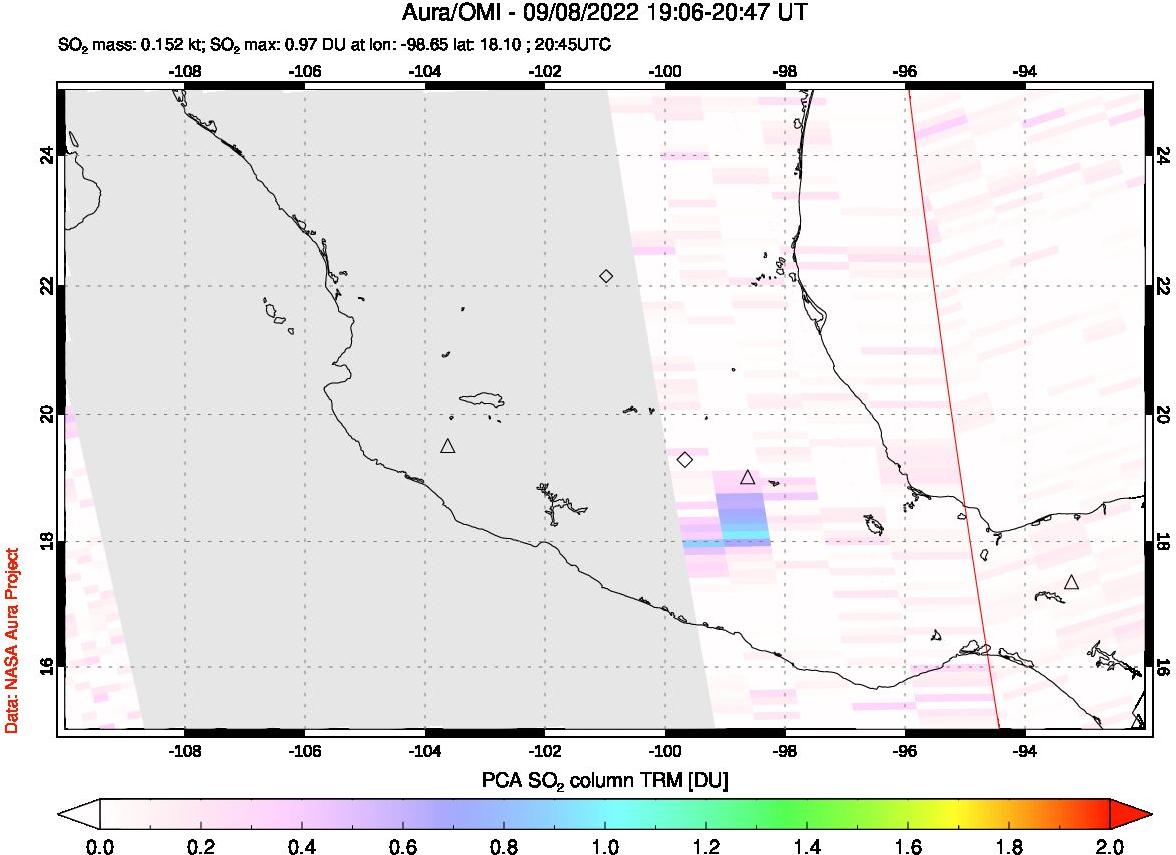 A sulfur dioxide image over Mexico on Sep 08, 2022.