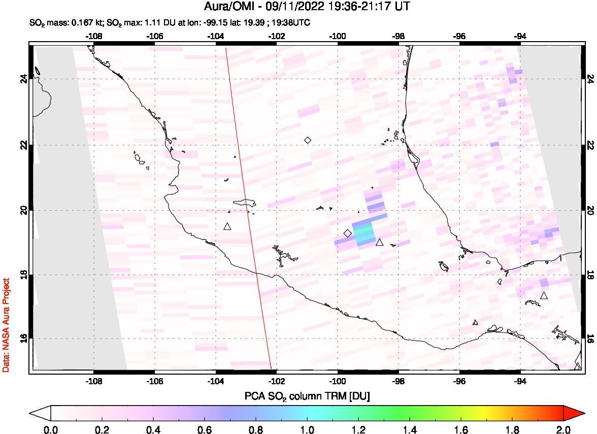 A sulfur dioxide image over Mexico on Sep 11, 2022.