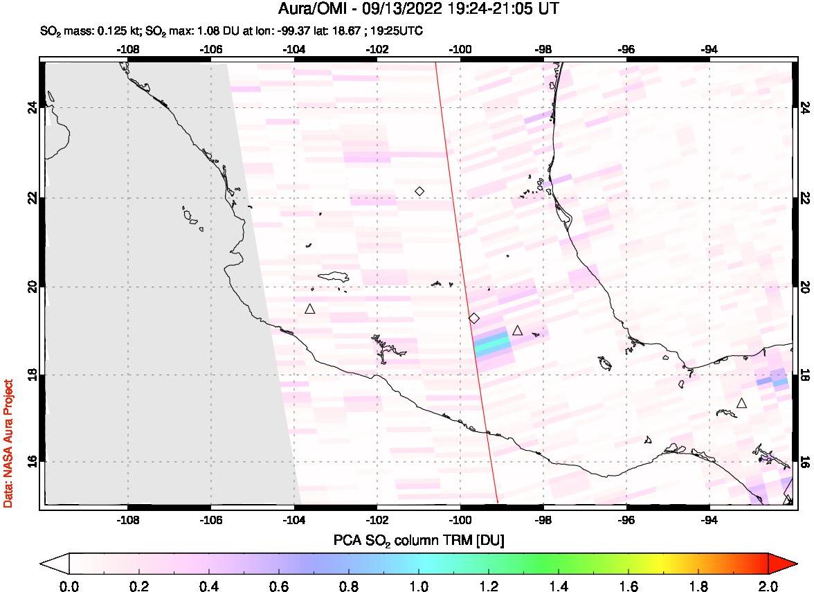 A sulfur dioxide image over Mexico on Sep 13, 2022.