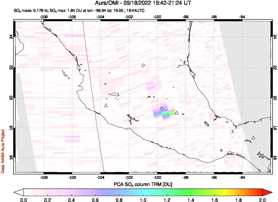 A sulfur dioxide image over Mexico on Sep 18, 2022.