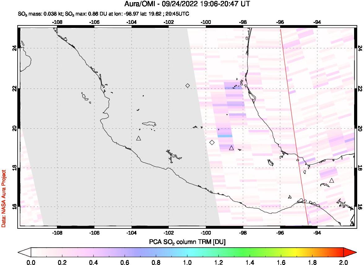 A sulfur dioxide image over Mexico on Sep 24, 2022.
