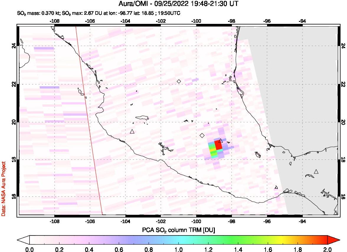 A sulfur dioxide image over Mexico on Sep 25, 2022.