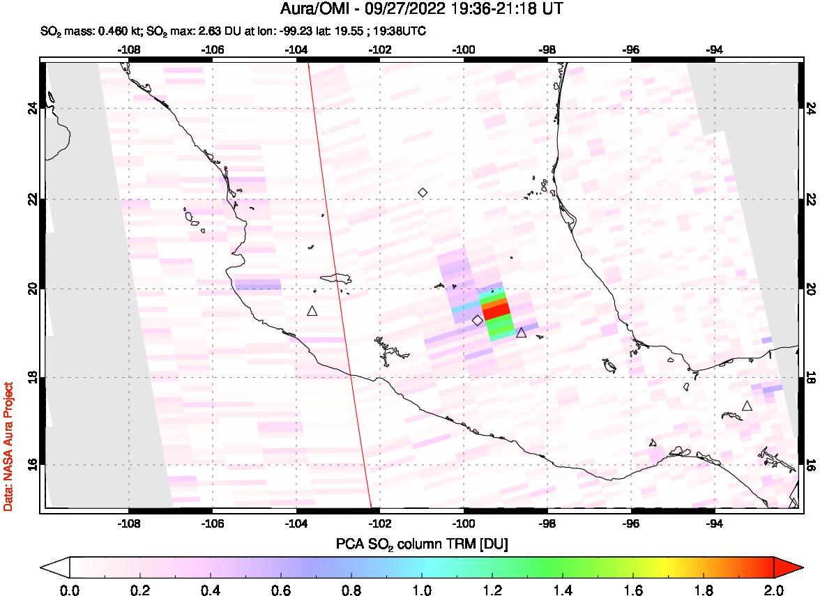 A sulfur dioxide image over Mexico on Sep 27, 2022.