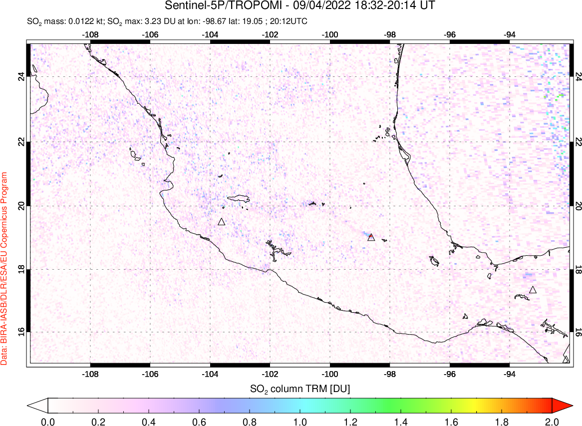 A sulfur dioxide image over Mexico on Sep 04, 2022.