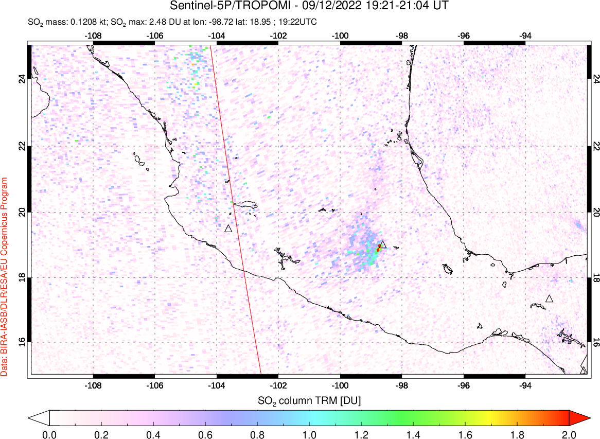 A sulfur dioxide image over Mexico on Sep 12, 2022.
