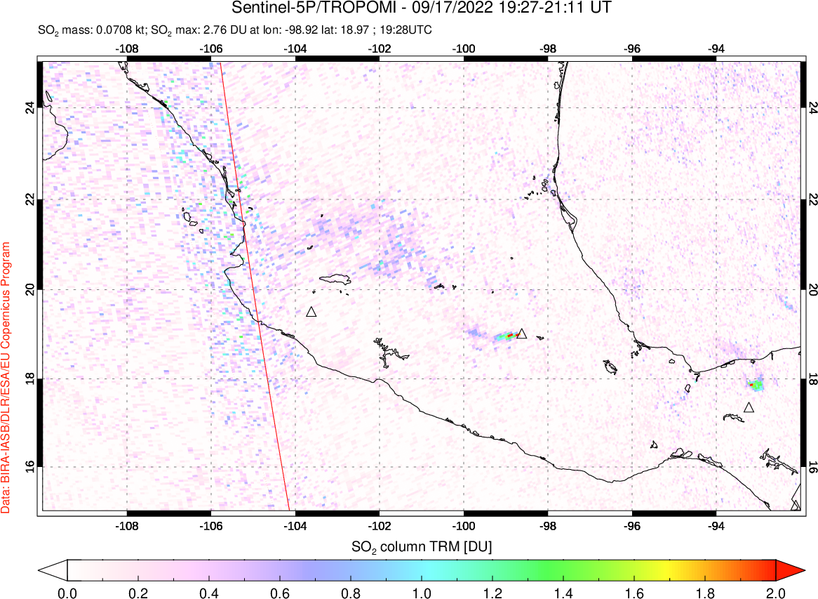 A sulfur dioxide image over Mexico on Sep 17, 2022.