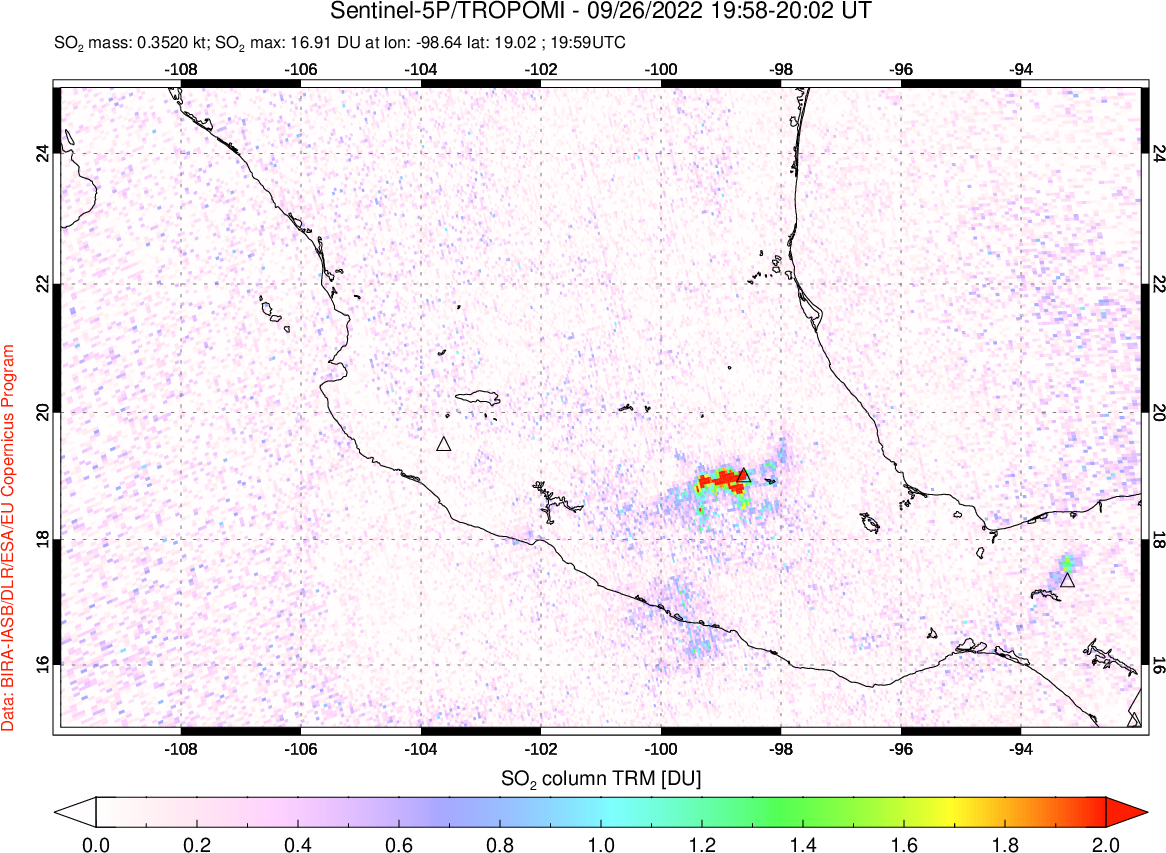 A sulfur dioxide image over Mexico on Sep 26, 2022.