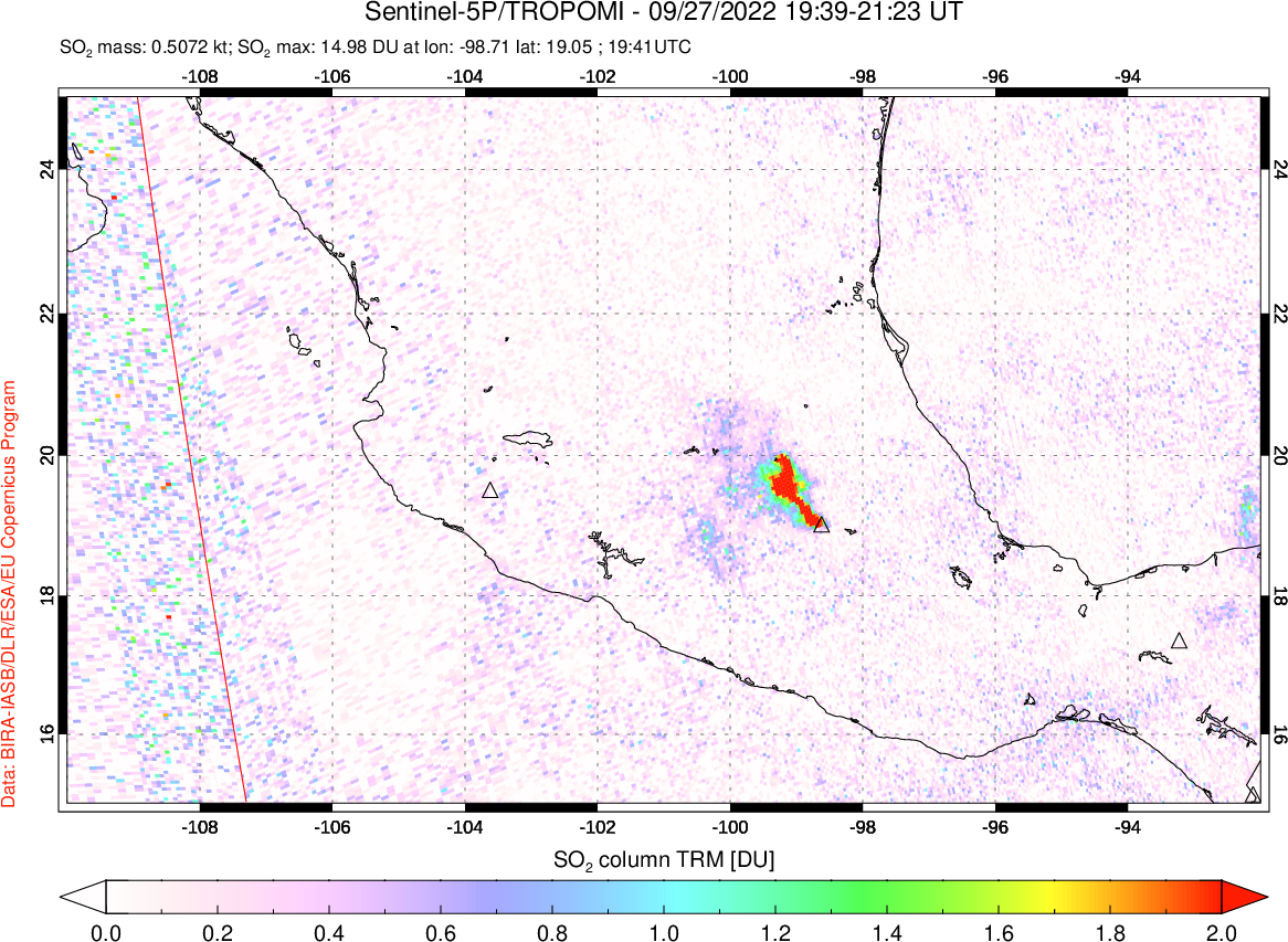 A sulfur dioxide image over Mexico on Sep 27, 2022.