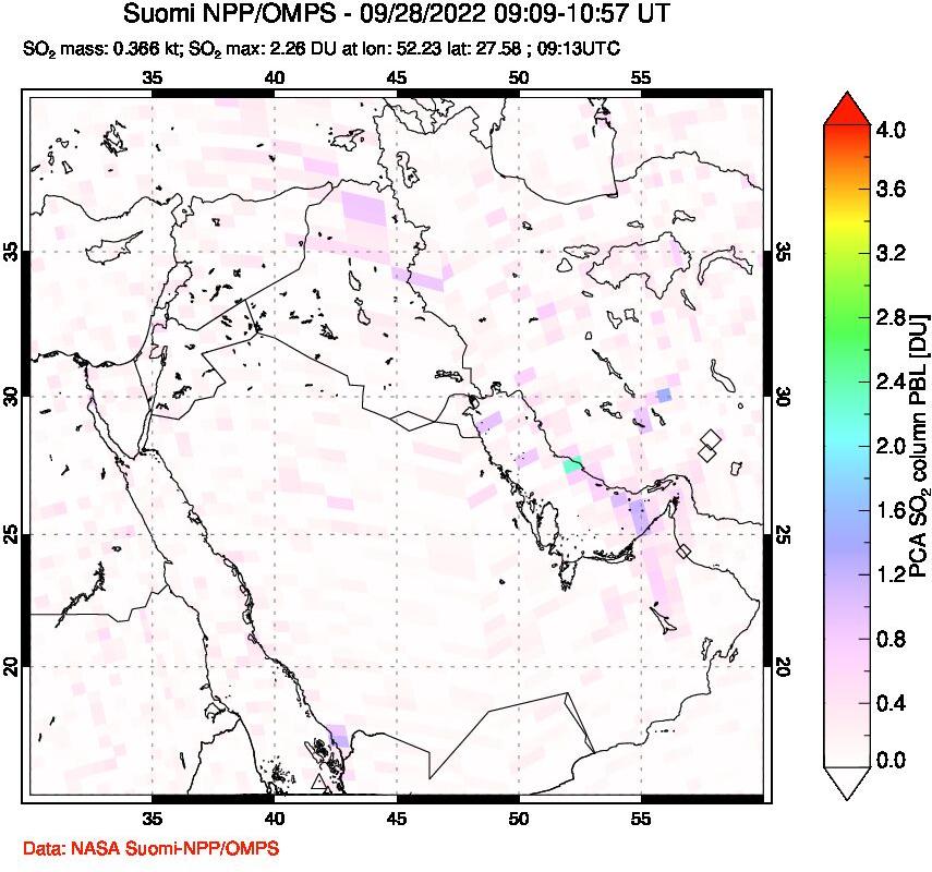 A sulfur dioxide image over Middle East on Sep 28, 2022.