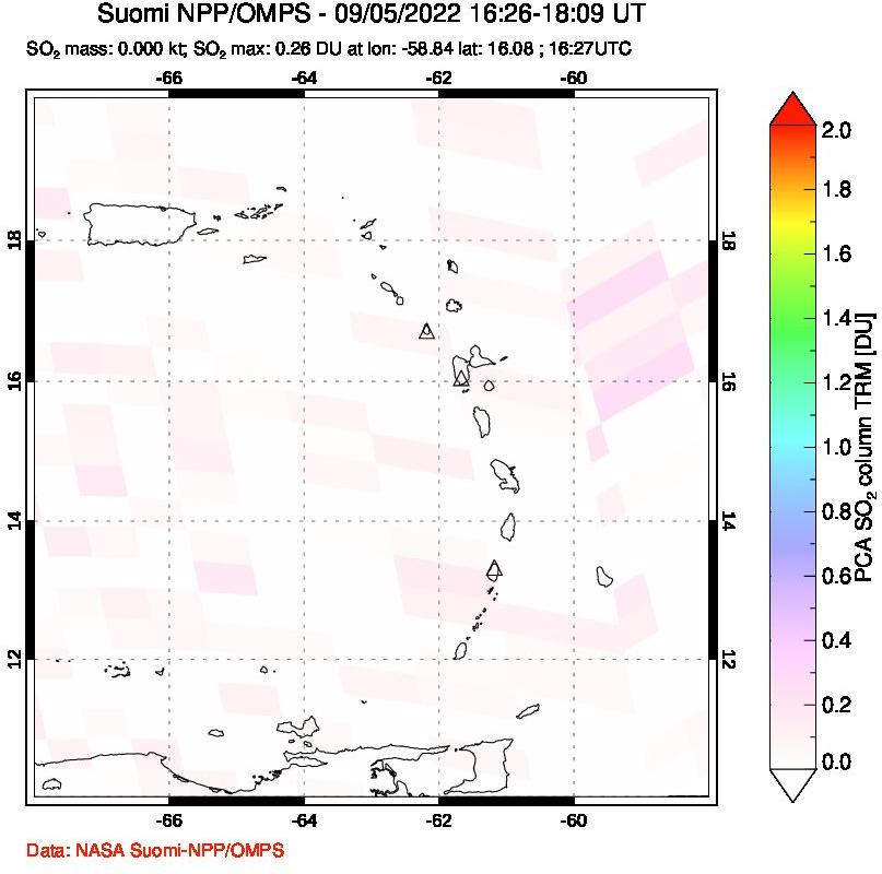 A sulfur dioxide image over Montserrat, West Indies on Sep 05, 2022.