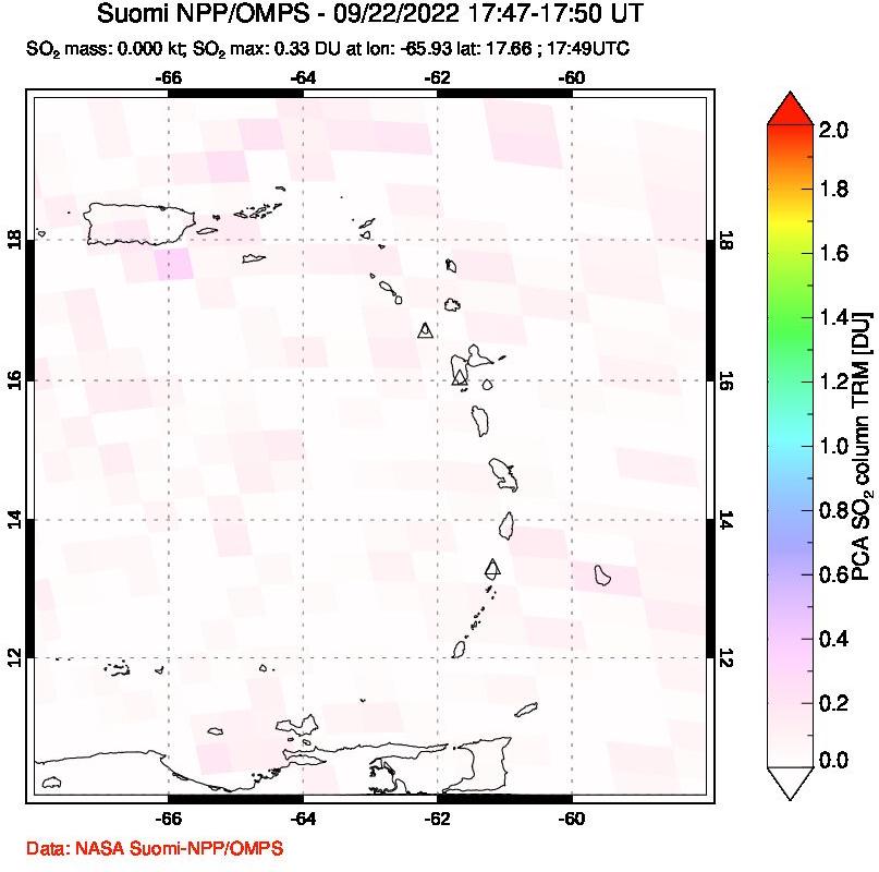 A sulfur dioxide image over Montserrat, West Indies on Sep 22, 2022.