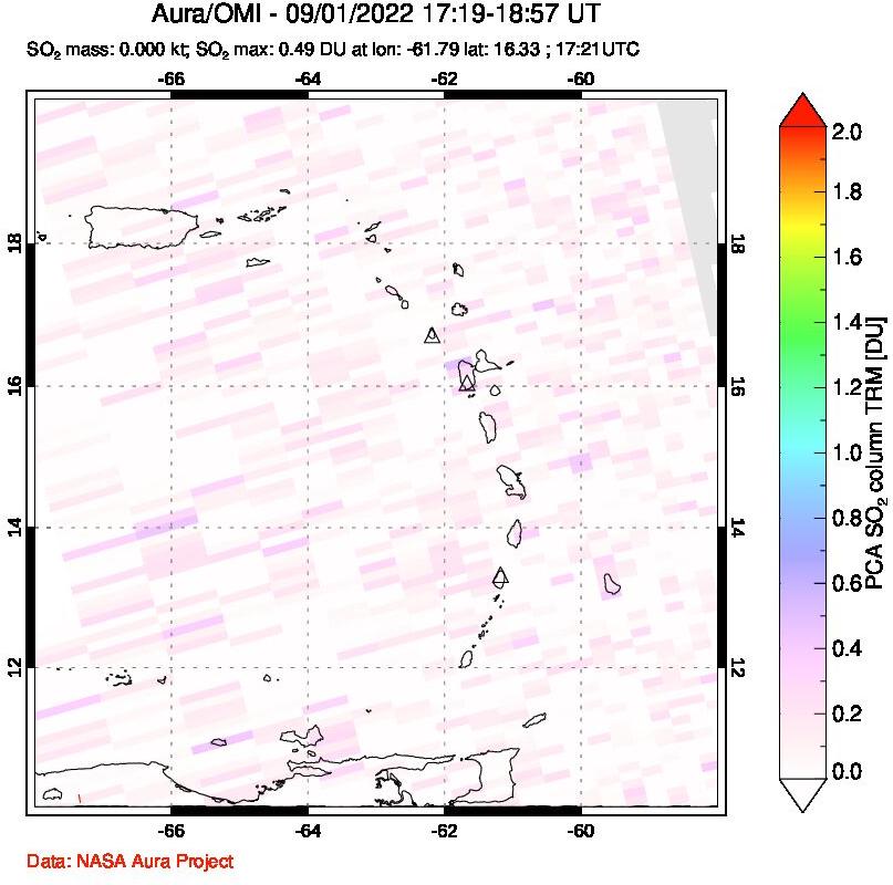 A sulfur dioxide image over Montserrat, West Indies on Sep 01, 2022.