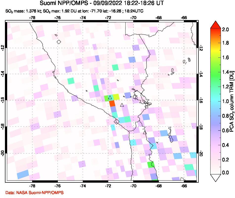 A sulfur dioxide image over Peru on Sep 09, 2022.