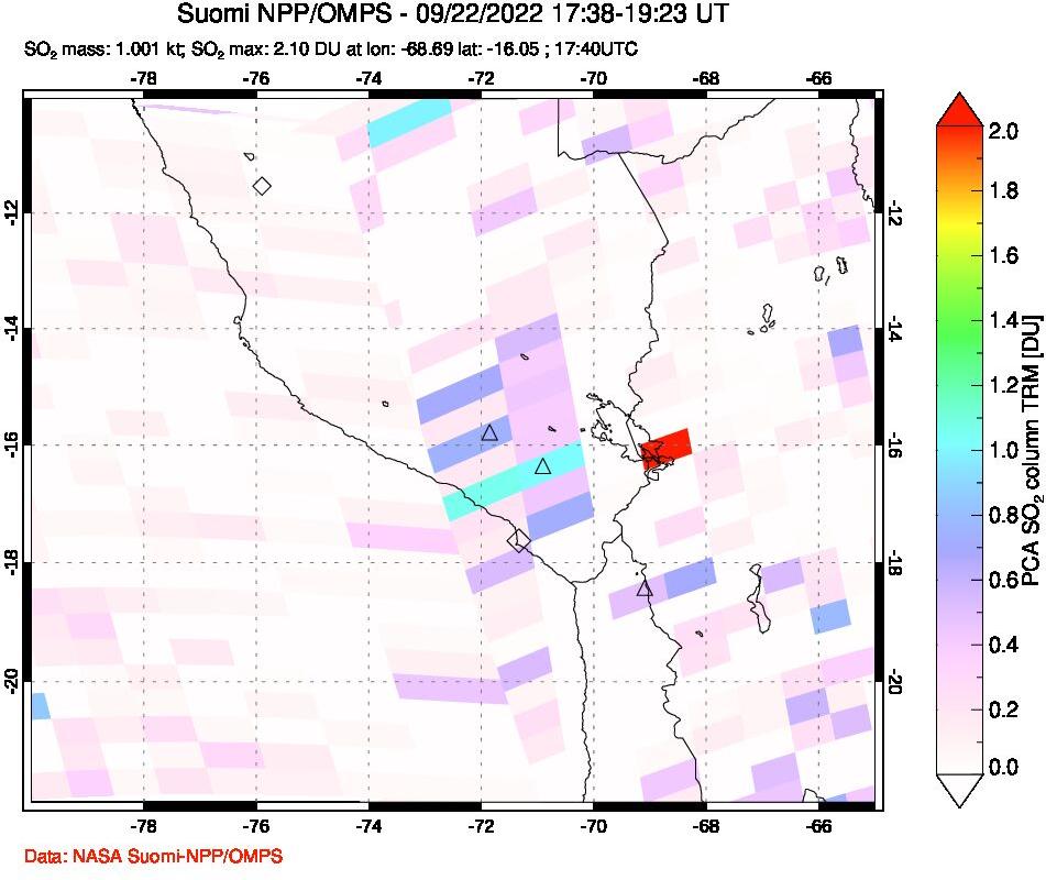 A sulfur dioxide image over Peru on Sep 22, 2022.