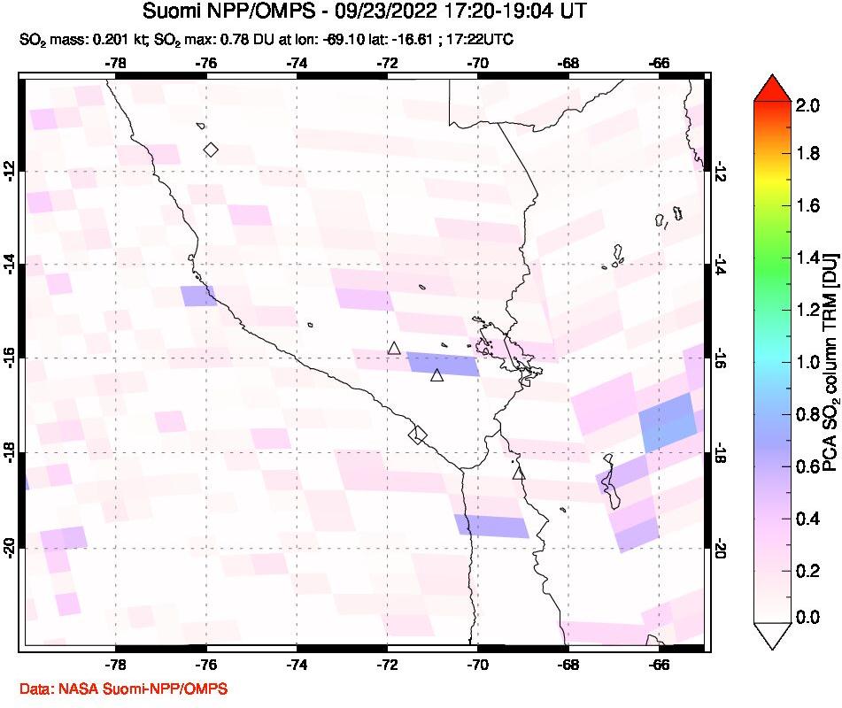 A sulfur dioxide image over Peru on Sep 23, 2022.