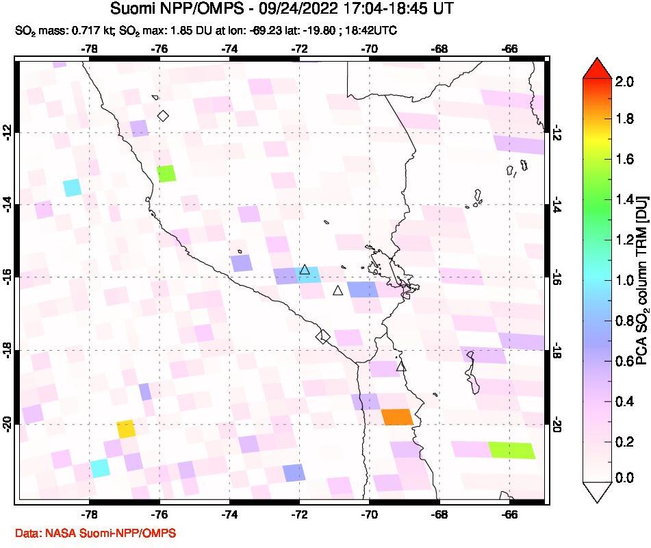 A sulfur dioxide image over Peru on Sep 24, 2022.