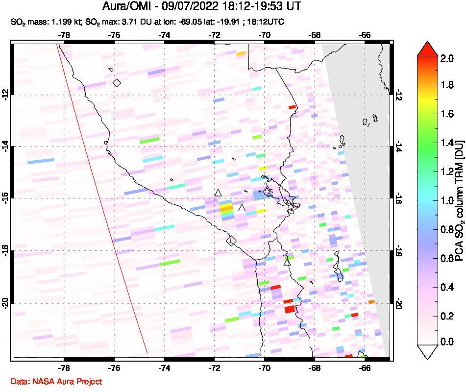 A sulfur dioxide image over Peru on Sep 07, 2022.