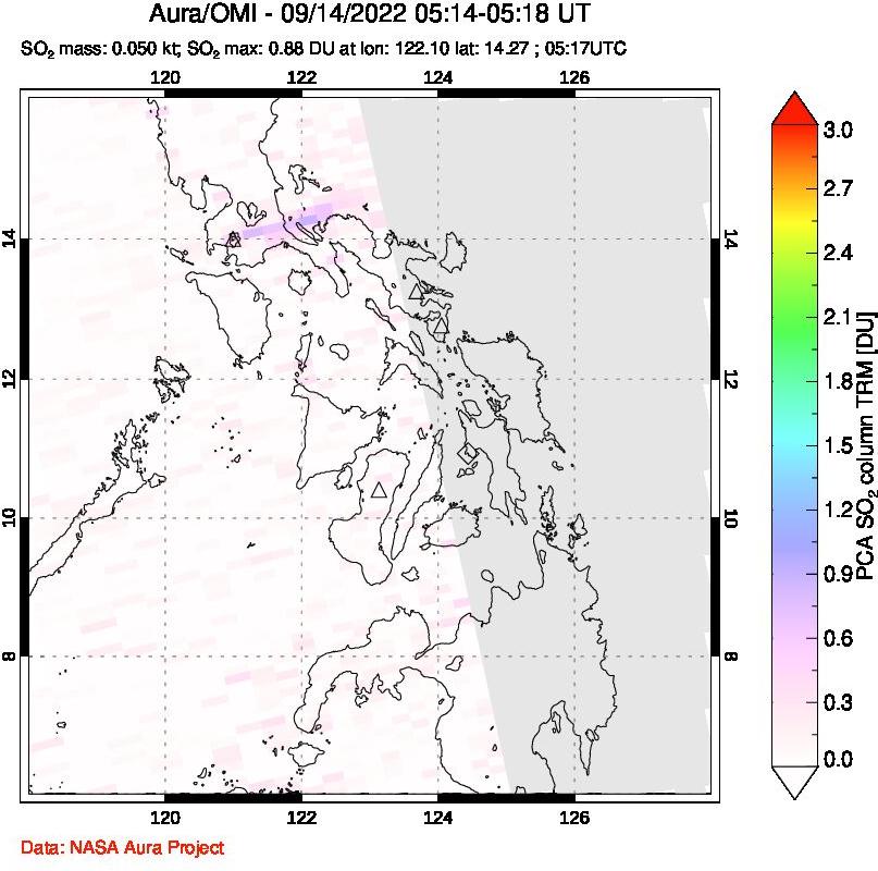 A sulfur dioxide image over Philippines on Sep 14, 2022.