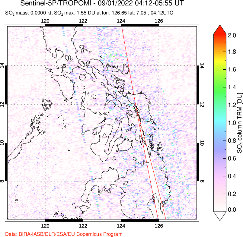 A sulfur dioxide image over Philippines on Sep 01, 2022.