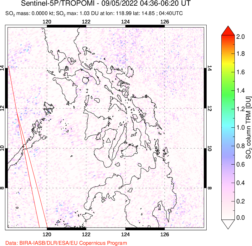 A sulfur dioxide image over Philippines on Sep 05, 2022.
