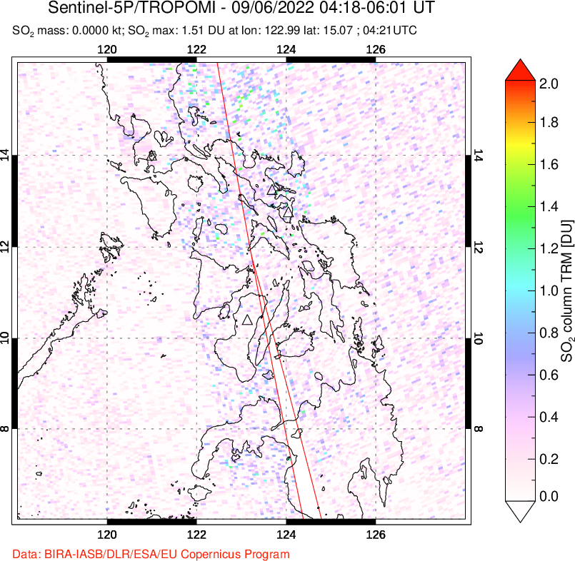 A sulfur dioxide image over Philippines on Sep 06, 2022.