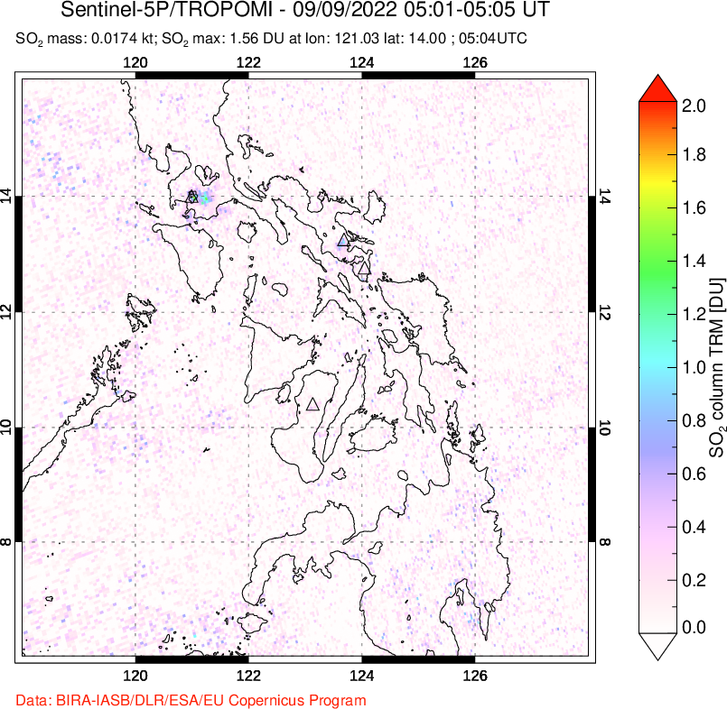 A sulfur dioxide image over Philippines on Sep 09, 2022.
