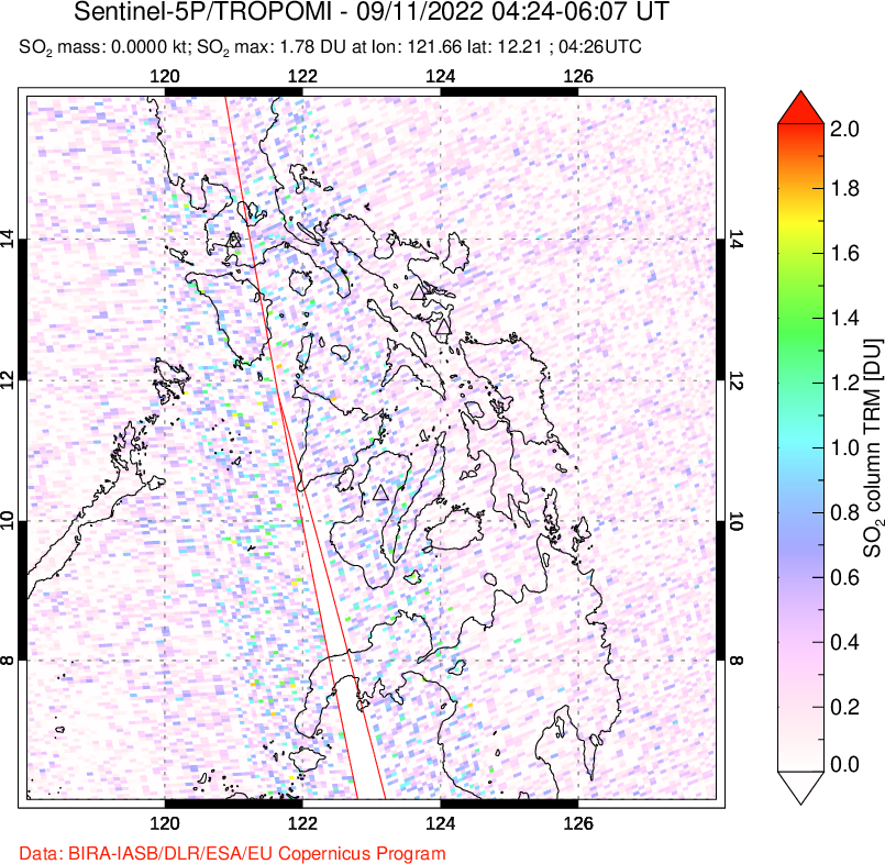 A sulfur dioxide image over Philippines on Sep 11, 2022.