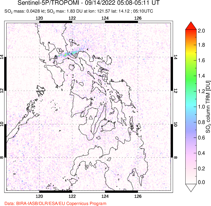 A sulfur dioxide image over Philippines on Sep 14, 2022.