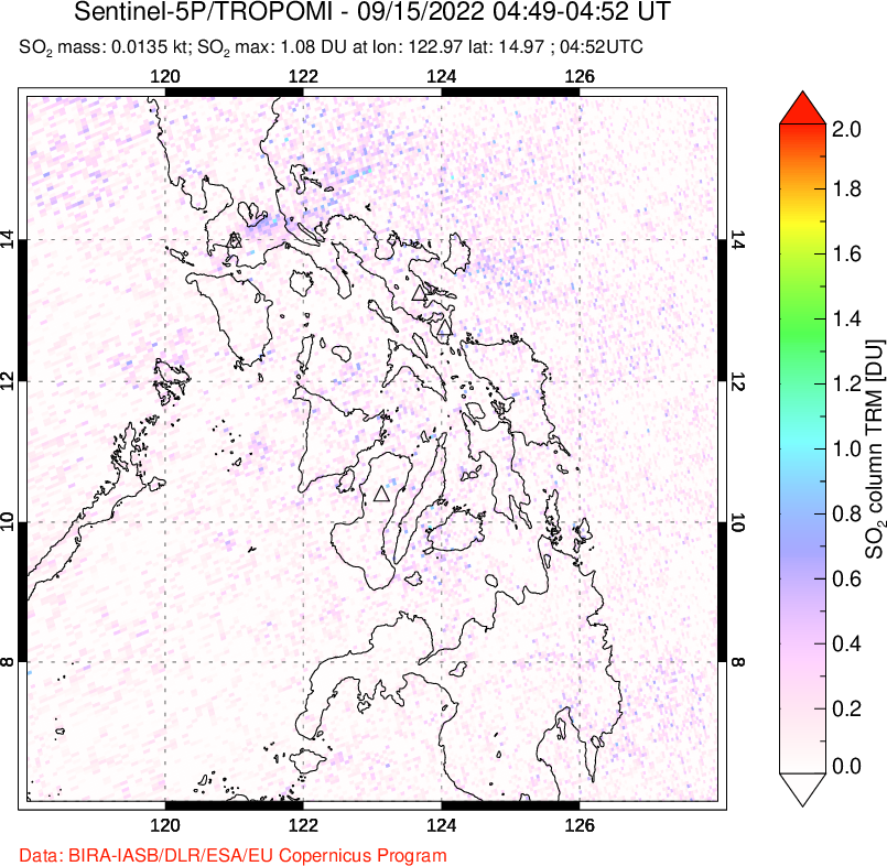A sulfur dioxide image over Philippines on Sep 15, 2022.