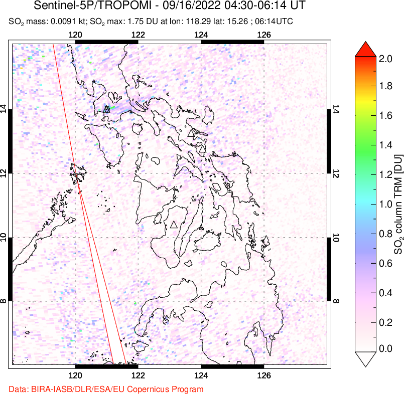 A sulfur dioxide image over Philippines on Sep 16, 2022.