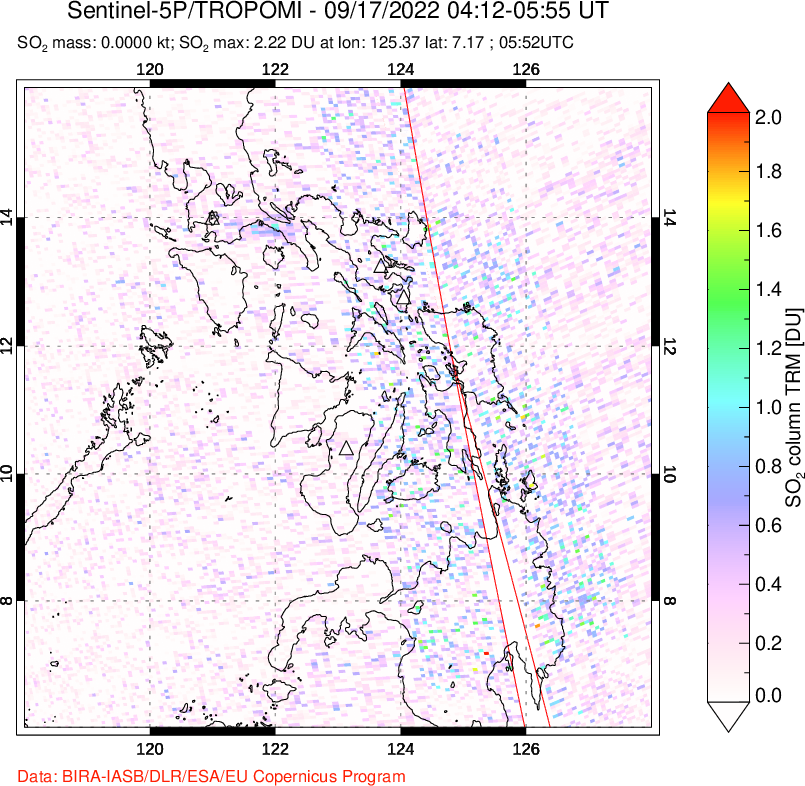 A sulfur dioxide image over Philippines on Sep 17, 2022.