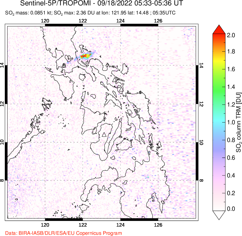 A sulfur dioxide image over Philippines on Sep 18, 2022.