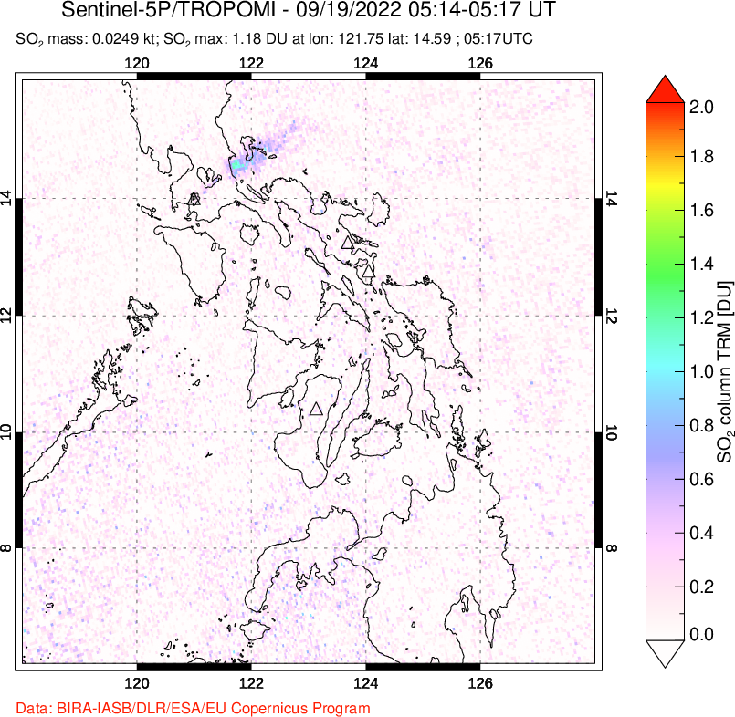 A sulfur dioxide image over Philippines on Sep 19, 2022.