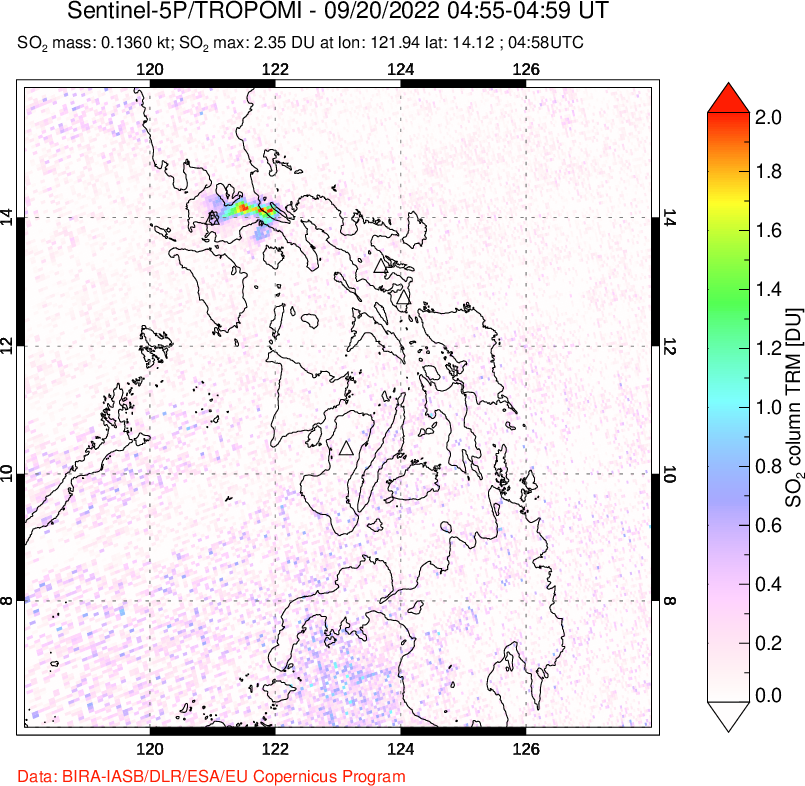 A sulfur dioxide image over Philippines on Sep 20, 2022.