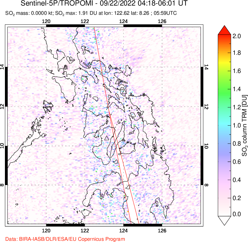 A sulfur dioxide image over Philippines on Sep 22, 2022.