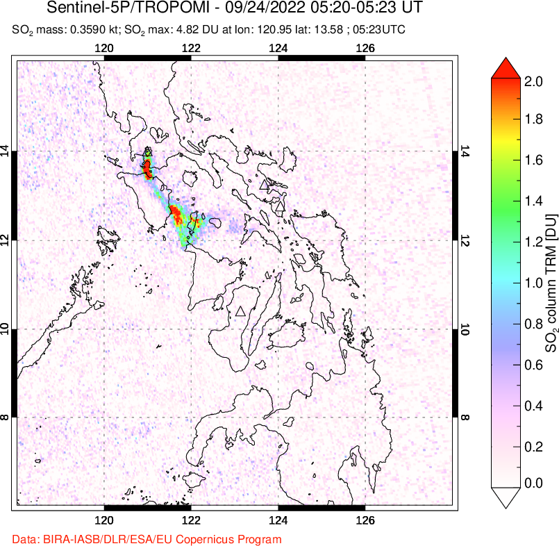 A sulfur dioxide image over Philippines on Sep 24, 2022.