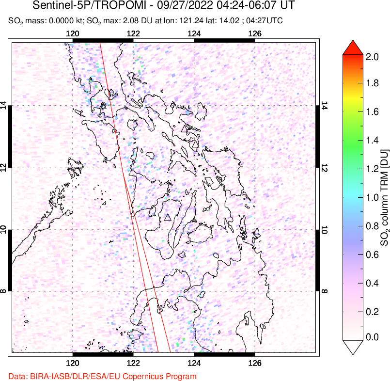 A sulfur dioxide image over Philippines on Sep 27, 2022.
