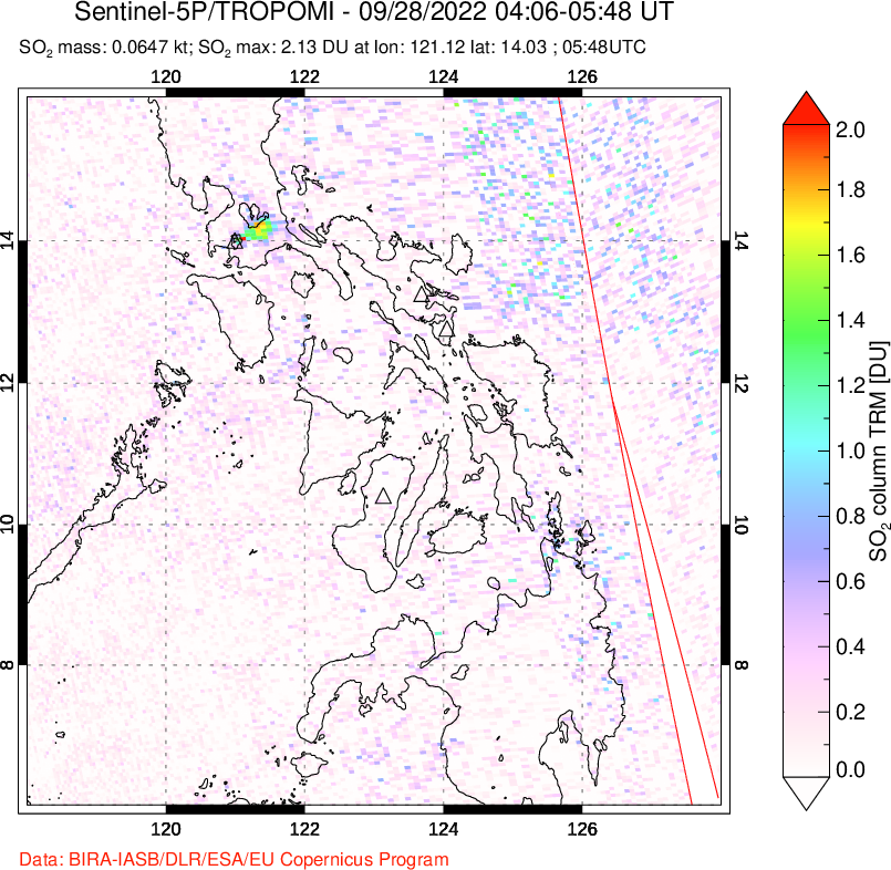 A sulfur dioxide image over Philippines on Sep 28, 2022.